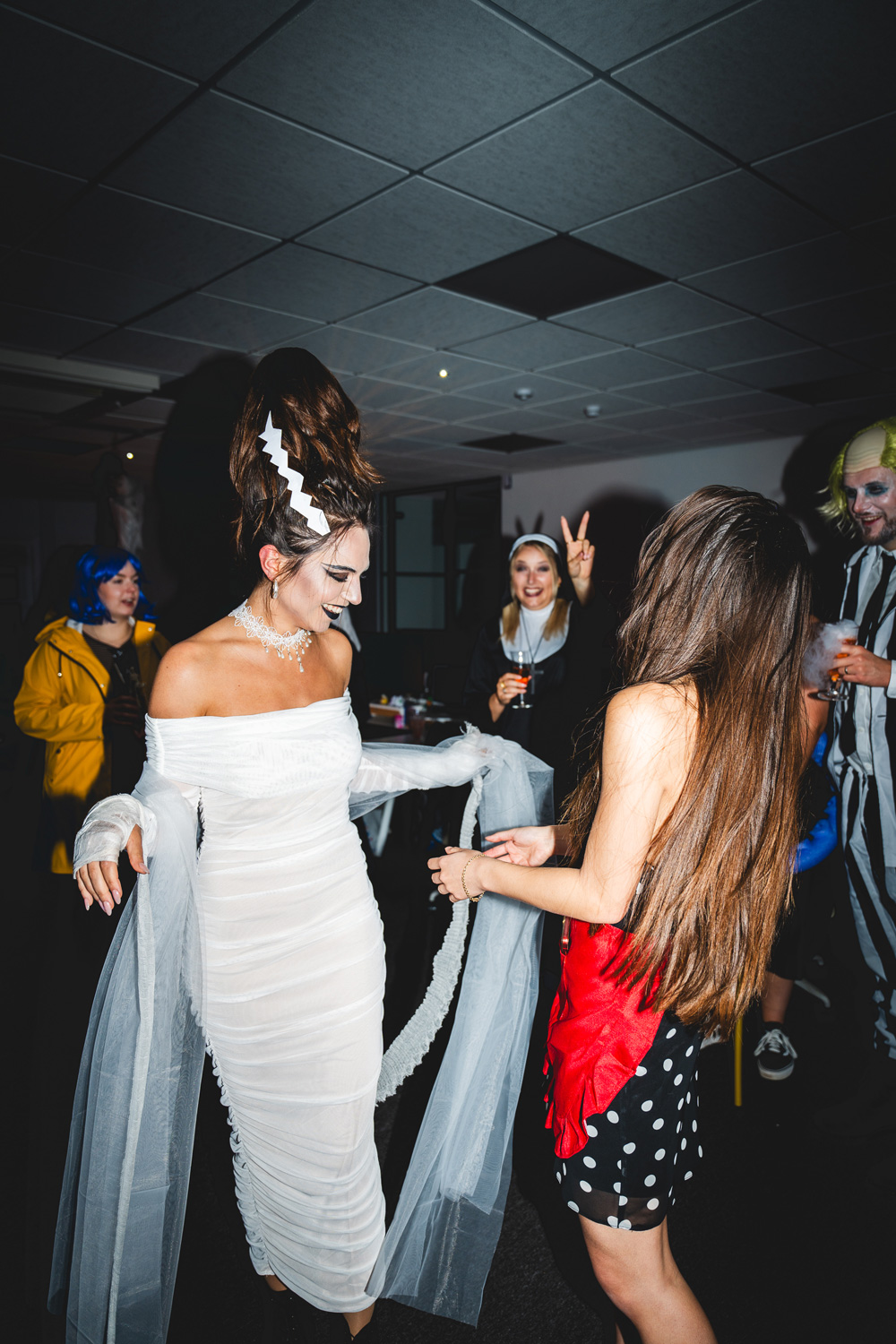 Halloween party, two people in full costume