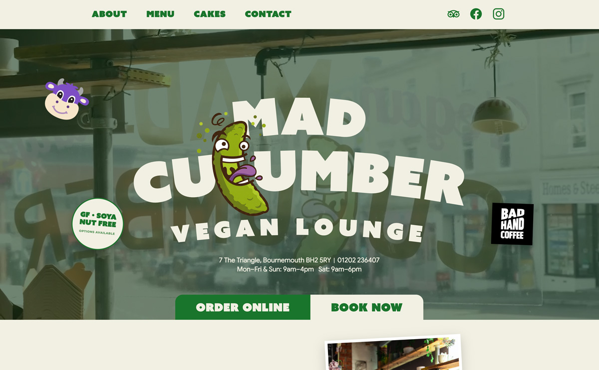 Mad Cucumber website, desktop