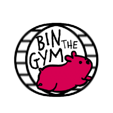 Animated sticker: bin the gym, hamster on a wheel