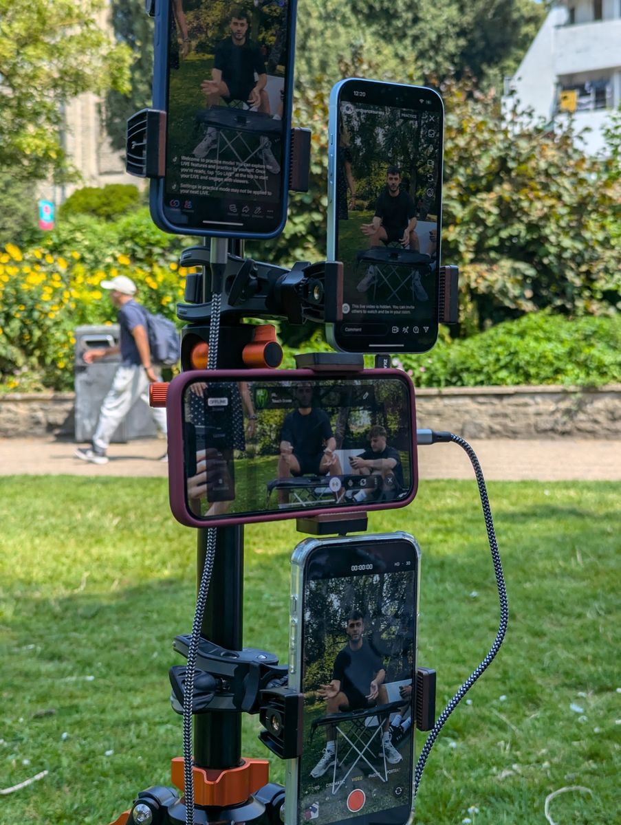 The livestream rig being tested behind the scenes